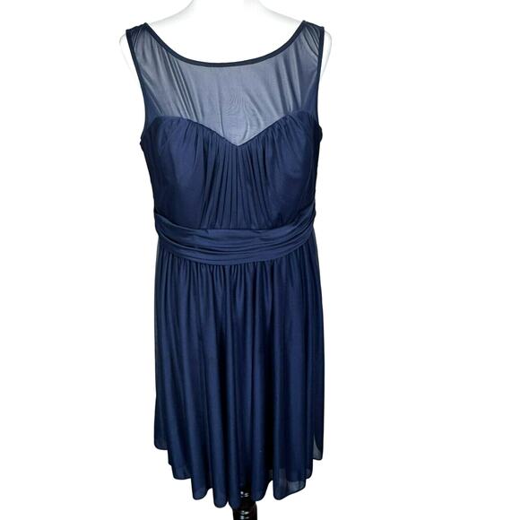 DAVID'S BRIDAL Size 16 Short Mesh Dress Sweetheart Illusion Neckline Marine Blue - Picture 1 of 7